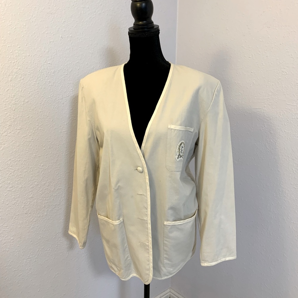 Vintage Esprit Collection Lined Casual Blazer, Dove Grey with insignia, size M